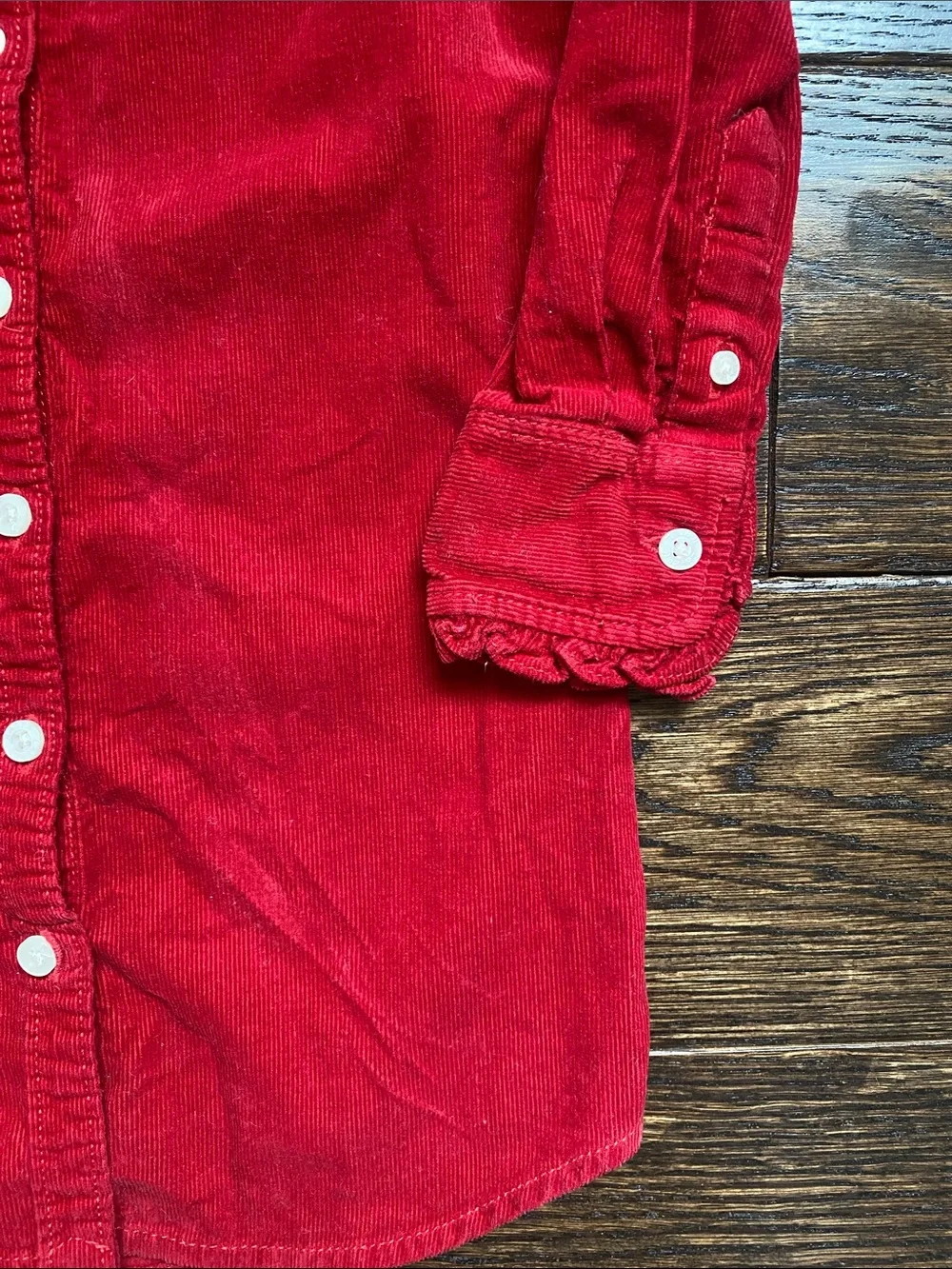 Ralph Lauren Red Corduroy Ruffle-Trim Shirt Dress